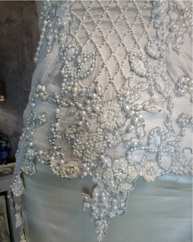 Luxurious Ivory Mermaid Thin Strap Pearl Ruffled Satin Long Prom Dresses Evening Dresses
