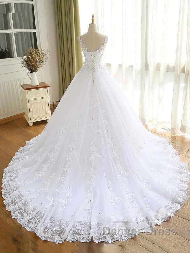 Luxurious Lace Beaded Wedding Dresses New Arrival V Neck Straps Long Ball Gown Wedding Party Bridal Dresses Secondary image