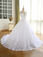 Luxurious Lace Beaded Wedding Dresses New Arrival V Neck Straps Long Ball Gown Wedding Party Bridal Dresses