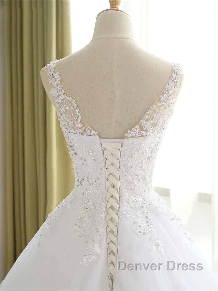 Luxurious Lace Beaded Wedding Dresses New Arrival V Neck Straps Long Ball Gown Wedding Party Bridal Dresses