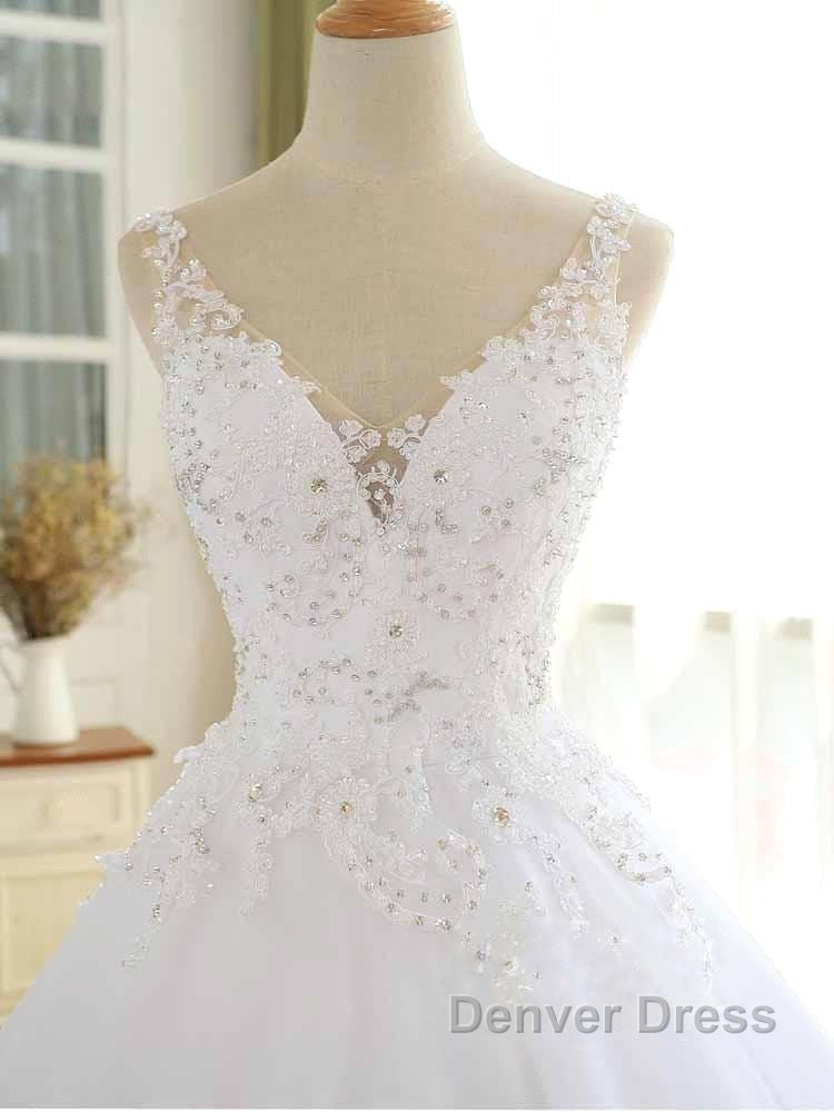 Luxurious Lace Beaded Wedding Dresses New Arrival V Neck Straps Long Ball Gown Wedding Party Bridal Dresses