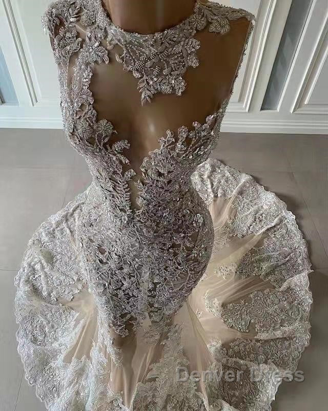 Luxurious Mermaid Lace Appliques Wedding Dresses Sheer Skirt