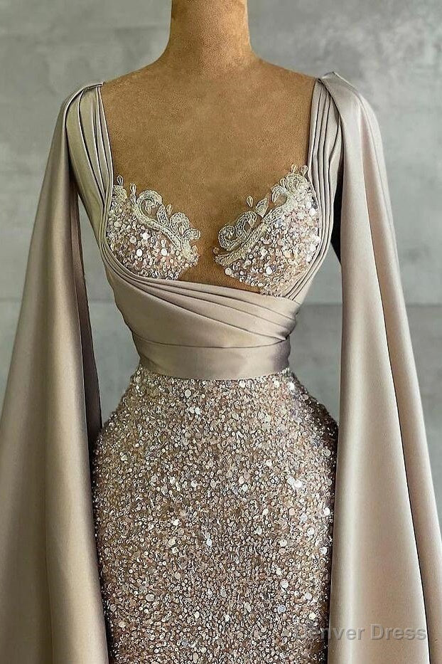 Luxurious Mermaid Long with Cape Sleeve Elegant Prom Dresses