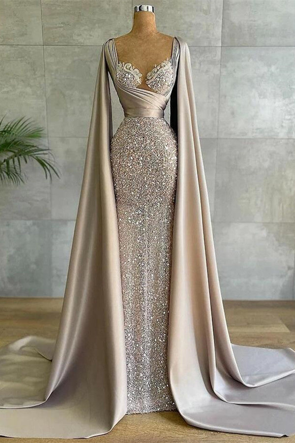 Luxurious Mermaid Long with Cape Sleeve Elegant Evening Dress