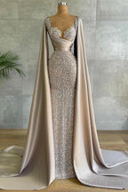 Luxurious Mermaid Long with Cape Sleeve Elegant Prom Dresses