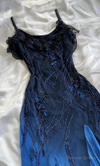 Luxurious Navy Blue Chiffon Beaded Prom Dress