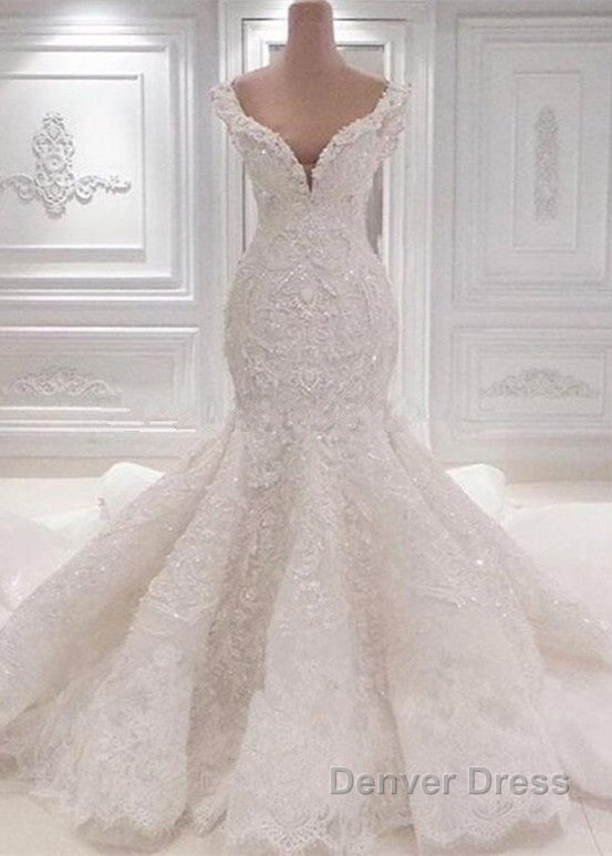 Luxurious Off the Shoulder Mermaid Wedding Dresses New Arrival Lace AppliquesBridal Gown