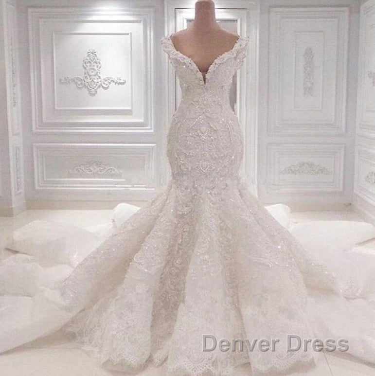 Luxurious Off the Shoulder Mermaid Wedding Dresses New Arrival Lace AppliquesBridal Gown