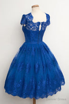 Luxurious Royal Blue Homecoming Dress,Scalloped Edge Ball Knee Length Dresses