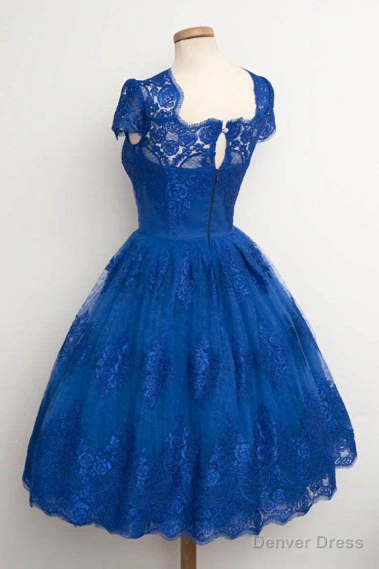 Luxurious Royal Blue Homecoming Dress,Scalloped Edge Ball Knee Length Dresses