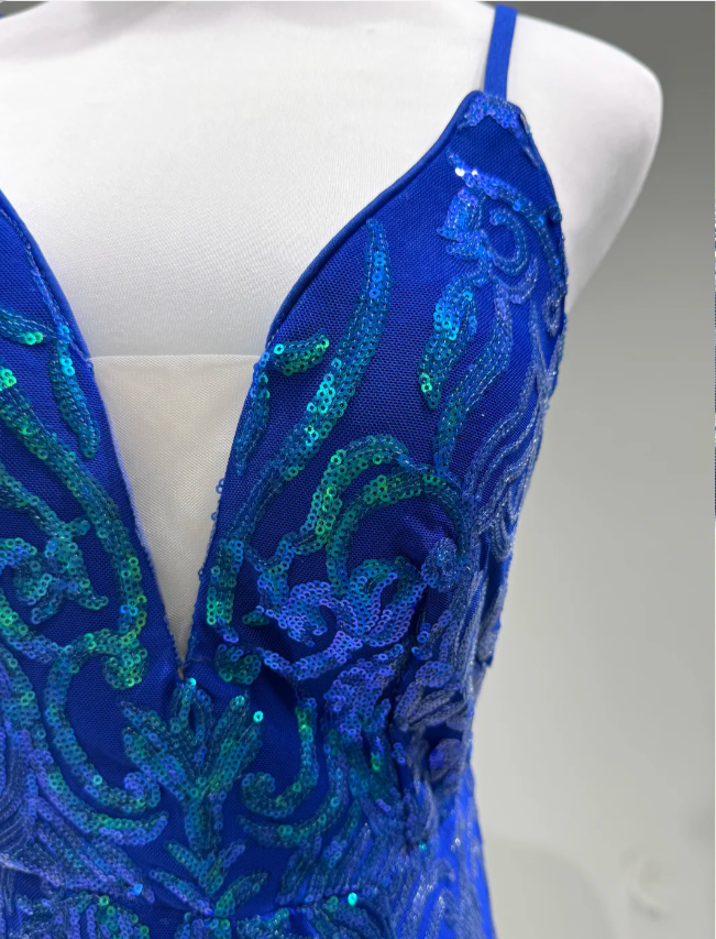 Luxurious Royal Blue Mermaid V-Neck Sequined Long Prom Dresses Evening Dresses