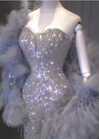 Luxurious Shiny Silver Mermaid Sweetheart Neck Sequin Long Prom Dresses Evening Dresses