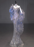 Luxurious Shiny Silver Mermaid Sweetheart Neck Sequin Long Prom Dresses Evening Dresses