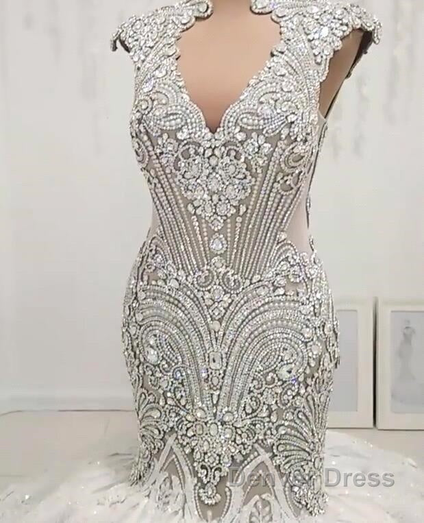 Luxurious Sleeveless Appliques Rhinestones Mermaid Wedding Bridal Gown
