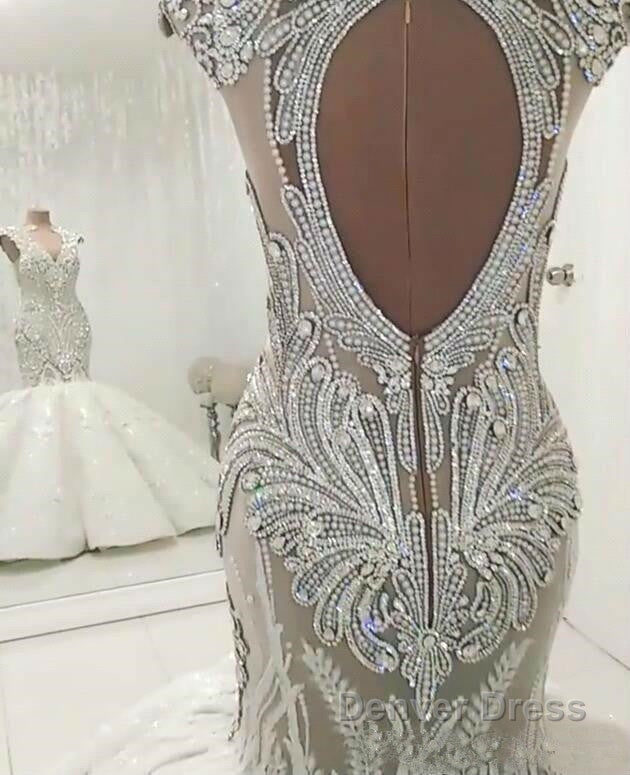 Luxurious Sleeveless Appliques Rhinestones Mermaid Wedding Bridal Gown