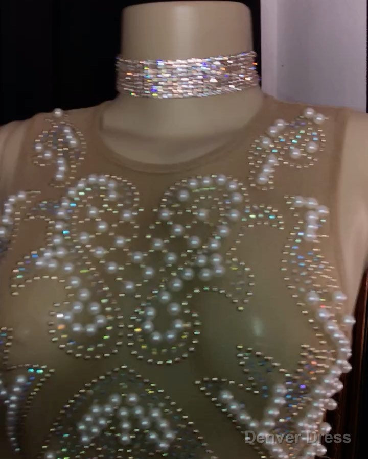 Luxurious Sleeveless Pearls Beading Long Mermaid Prom Dresses