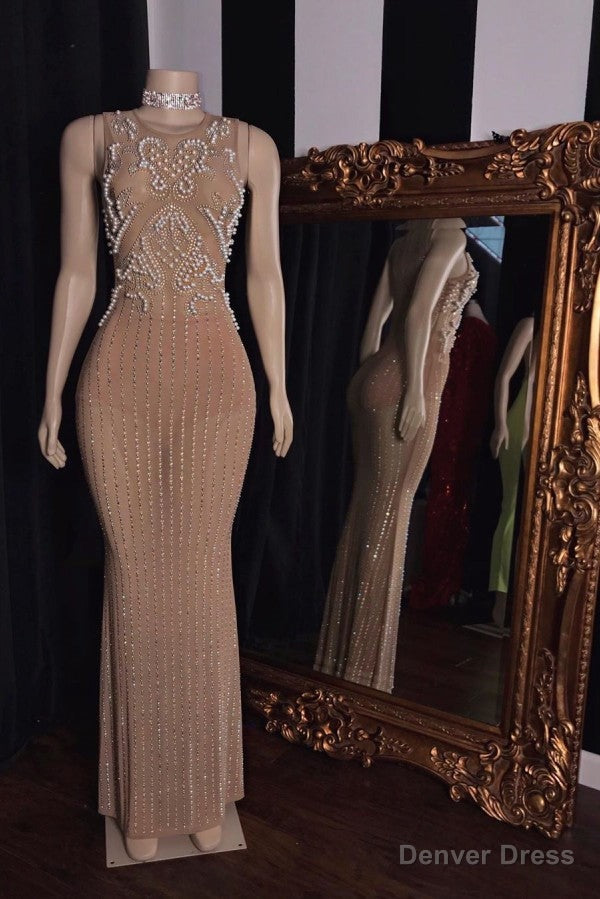 Luxurious Sleeveless Pearls Beading Long Mermaid Prom Dresses Main image
