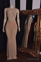 Luxurious Sleeveless Pearls Beading Long Mermaid Prom Dresses