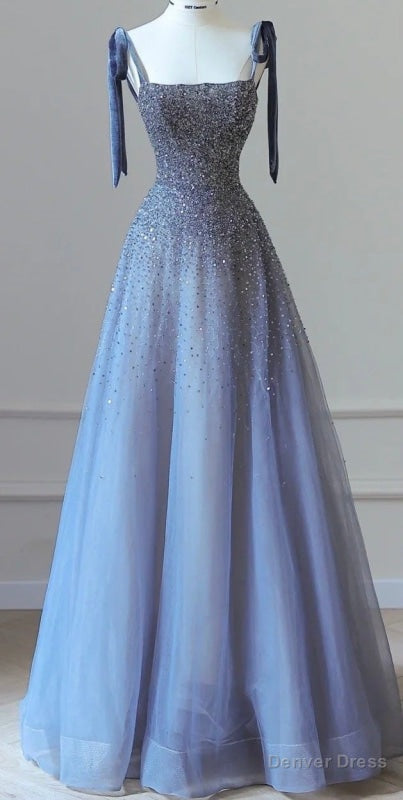 Luxurious Spaghetti Strap Tulle A Line Mermaid Prom Dresses