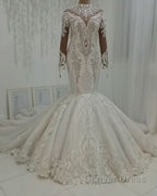 Luxurious Sparkle Beaded High neck Fit and Flare Mermaid Wedding Dresses