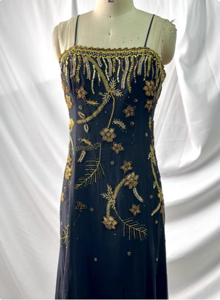 Luxurious Vintage Black Thin Strap Gold Beaded Embroidery Chiffon Long Prom Dresses Evening Dresses Secondary image
