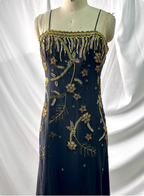 Luxurious Vintage Black Thin Strap Gold Beaded Embroidery Chiffon Long Prom Dresses Evening Dresses