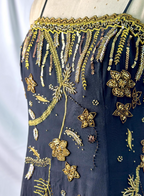 Luxurious Vintage Black Thin Strap Gold Beaded Embroidery Chiffon Long Prom Dresses Evening Dresses