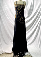 Luxurious Vintage Black Thin Strap Gold Beaded Embroidery Chiffon Long Prom Dresses Evening Dresses