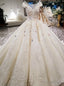 Luxury Ball Gowns Champagne Off The Shoulder Long Train Wedding Dresses