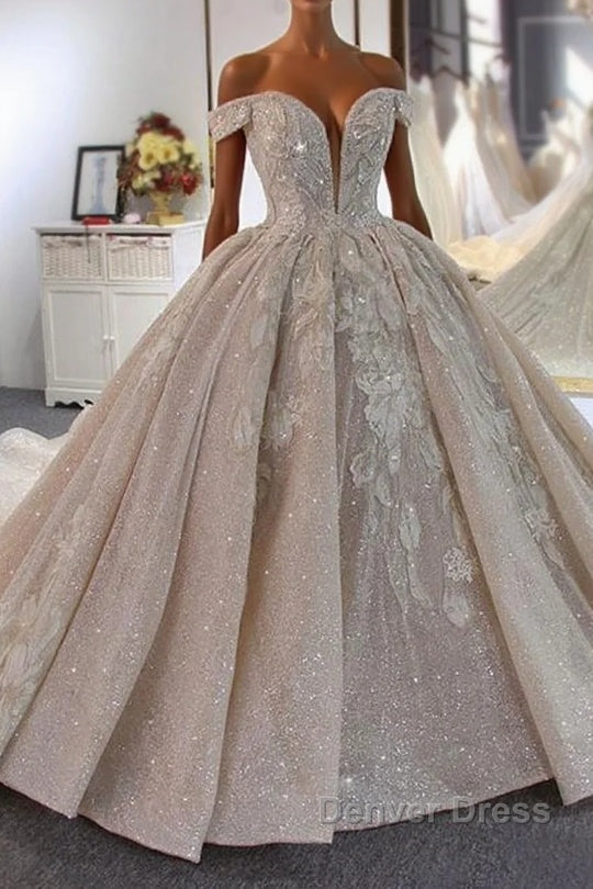 Luxury Ball Gowns Off The Shoulder Beading Wedding Dresses With Train