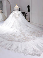 Luxury Ball Gowns Off The Shoulder Short Sleeves Sequin White Wedding Dress Brides Dresses