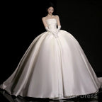 Luxury Ball Gown Strapless Sleeveless Satin White Wedding Dresses Brides Dress