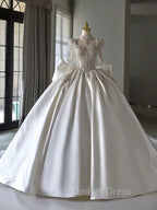 Luxury Ball Gown Sweetheart Neckline Long Sleeves Sequin White Wedding Dresses Brides Dresses
