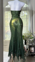 Luxury Dark Green Mermaid Bead Embroidered Chiffon Long Prom Dresses Evening Dresses