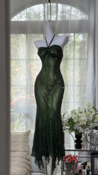 Luxury Dark Green Mermaid Bead Embroidered Chiffon Long Prom Dresses Evening Dresses