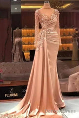 Luxury Evening Dresses Mermaid Long Sleeves Appliques Beaded Long Turkey Dubai Saudi Arabic Evening Gown Prom Dresses