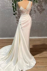 Luxury Evening Dresses Mermaid One-Shoulder Appliques Beaded Long Turkey Dubai Saudi Arabic Evening Gown Prom Dresses