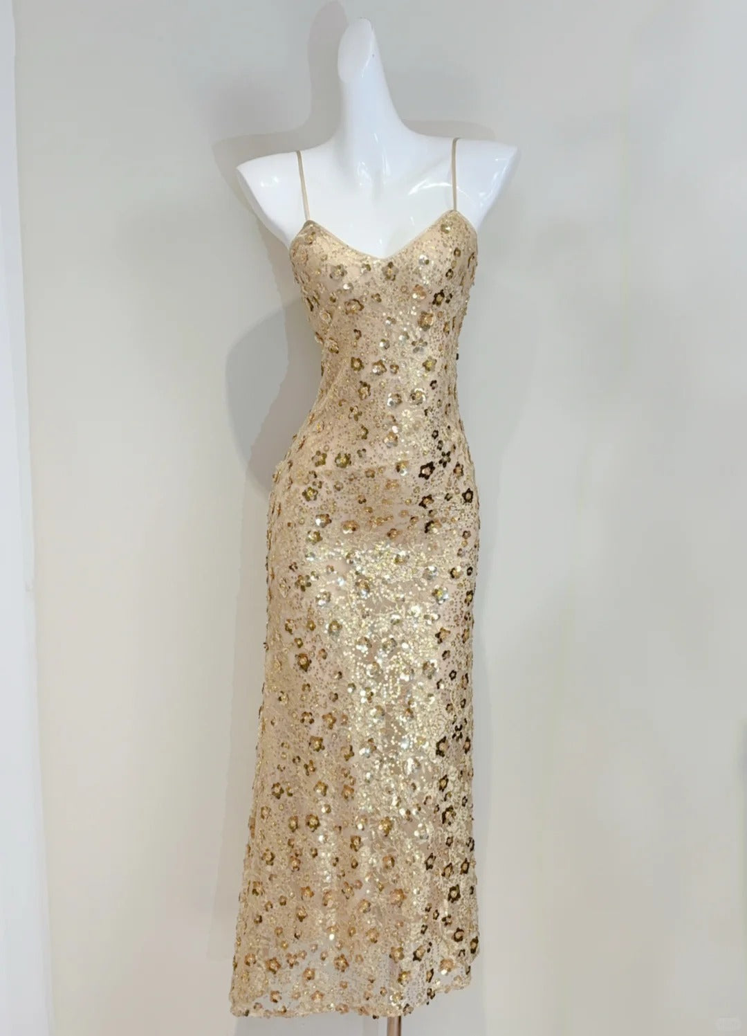 Luxury Gold Mermaid Strapless V-Neck Sequined Long Prom Dresses Evening Dresses