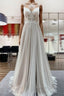 Luxury Long A-line V-neck Tulle Open Back Lace Wedding Dresses