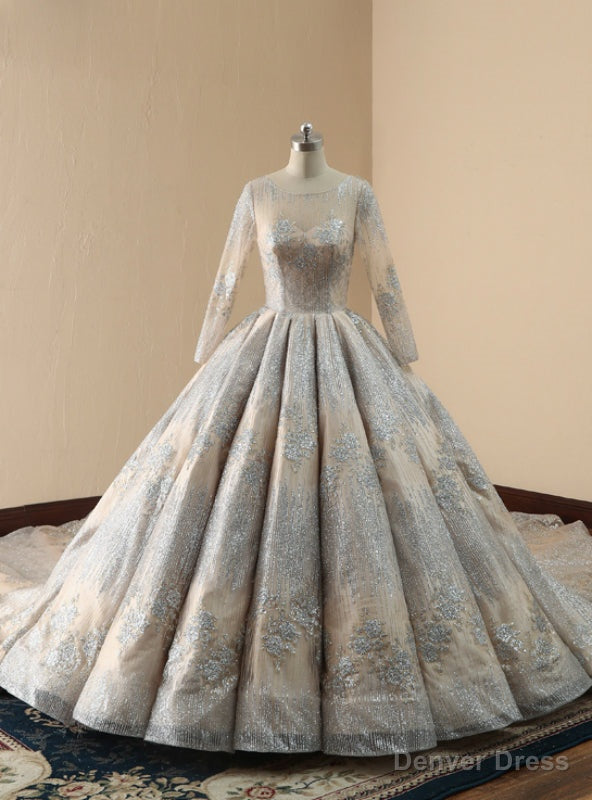 Luxury Long Sleeves Celebrities Sequins Backless Long Train Bridal Gowns