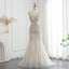 Luxury Mermaid Crystal Pearls Nude Tulle Long Prom Dresses