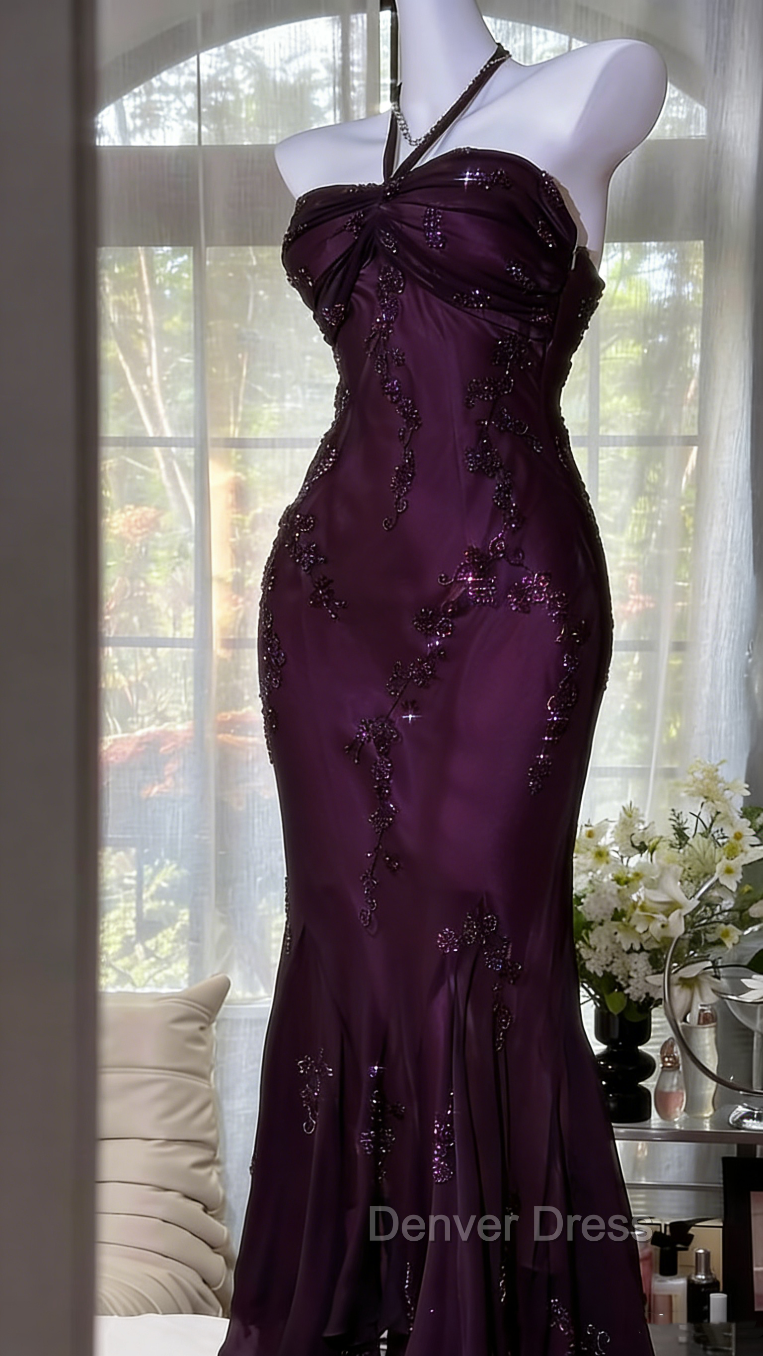 Luxury Purple Mermaid Bead Embroidered Chiffon Long Prom Dress Main image