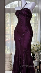 Luxury Purple Mermaid Bead Embroidered Chiffon Long Prom Dress