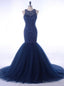 Luxury Rhinestone Prom Gowns Beading Navy Blue Women Prom Dresses
