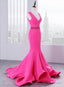 Luxury Satin Mermaid Satin V Neck Backless Prom Dresses With Beading