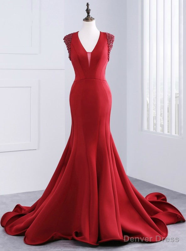 Luxury Satin V Neck Mermaid Long Dress Floor Length Prom Dresses