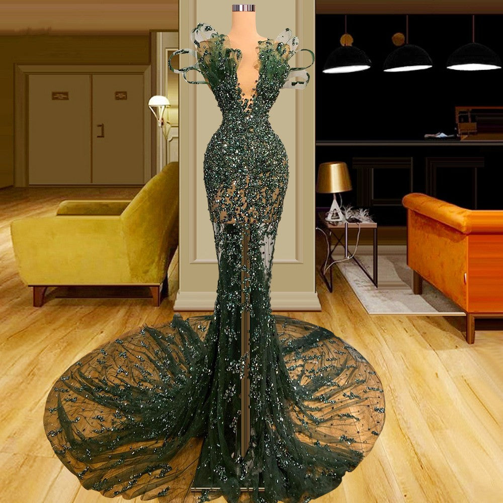 Luxury See Through Beaded Prom Dress, Bodycon Sexy Prom Dresses