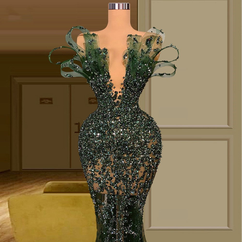 Luxury See Through Beaded Prom Dress, Bodycon Sexy Prom Dresses