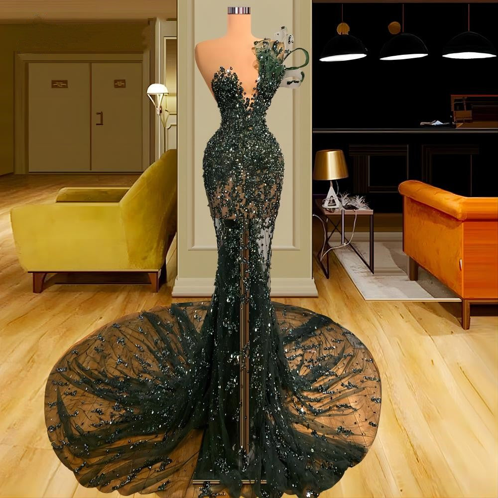 Luxury See Through Beaded Prom Dress, Bodycon Sexy Prom Dresses Main image