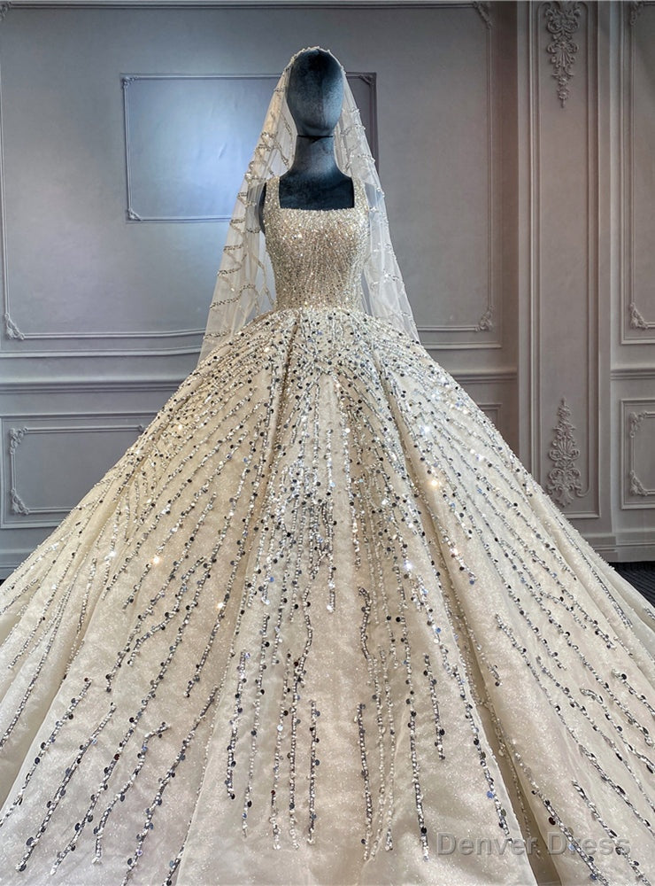 Luxury Tulle Beading Sequins Straps Wedding Dresses Main image